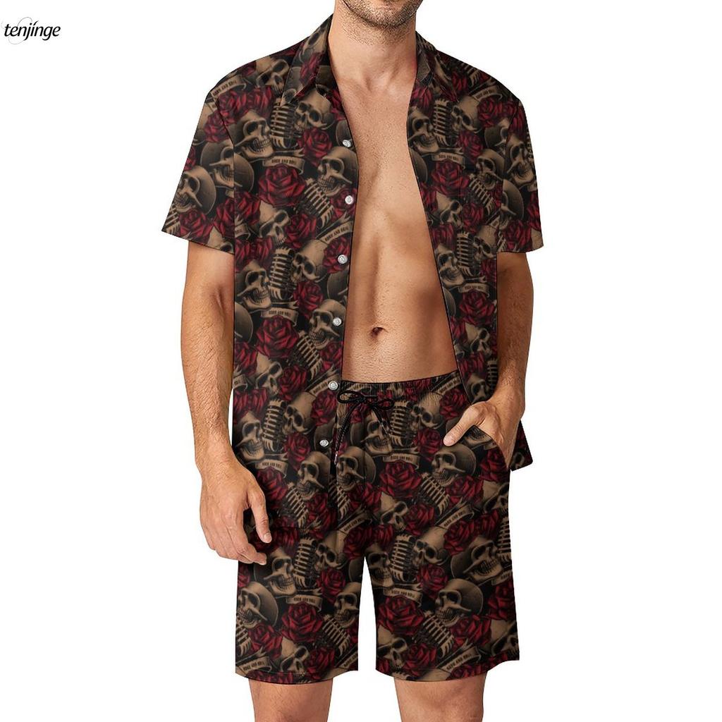 Skeleton 3D Printing Fitness Outdoor Men Sets Bone Skulls Casual Shirt Set Summer Pattern Shorts Two-piece Funny Clothing Suits