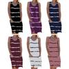 Women's Sleeveless Tank Dress Summer Casual Round Neck Tunic Dress with Pocket Baggy Stripe Beach Sundress Swimsuit Bikini Cover-Up