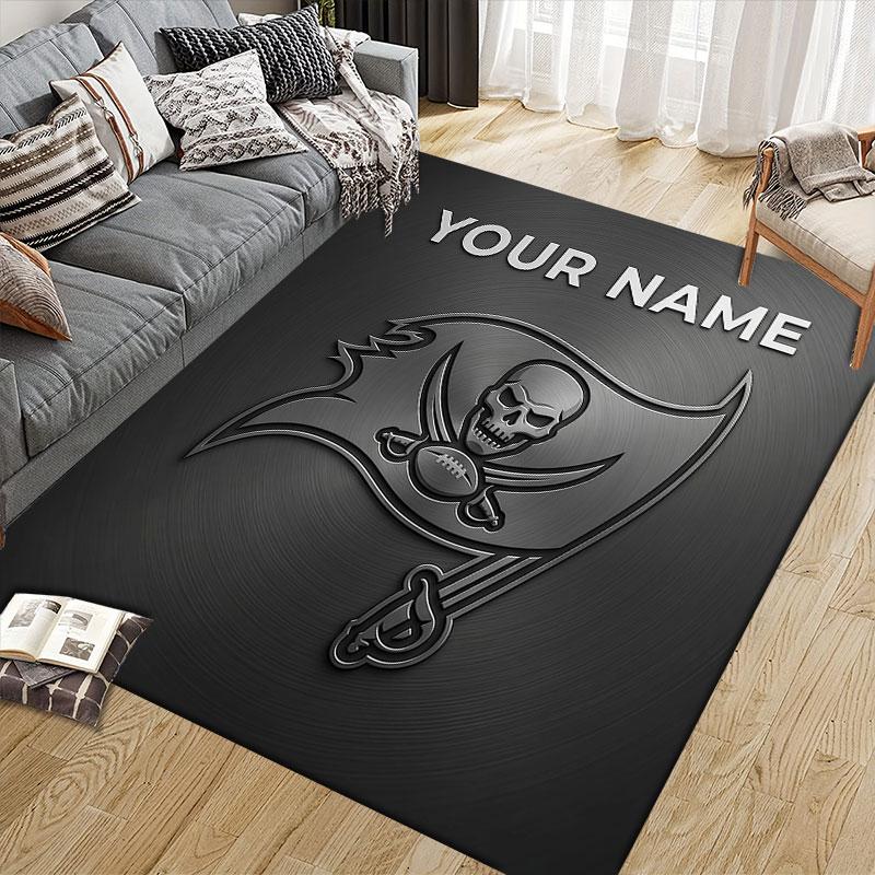 Custom Name,Tampa Bay Buccaneers Home Sofa Decoration for Living Room & Bedroom, Non‑Slip Play Flannel Floor Mat for Game Room
