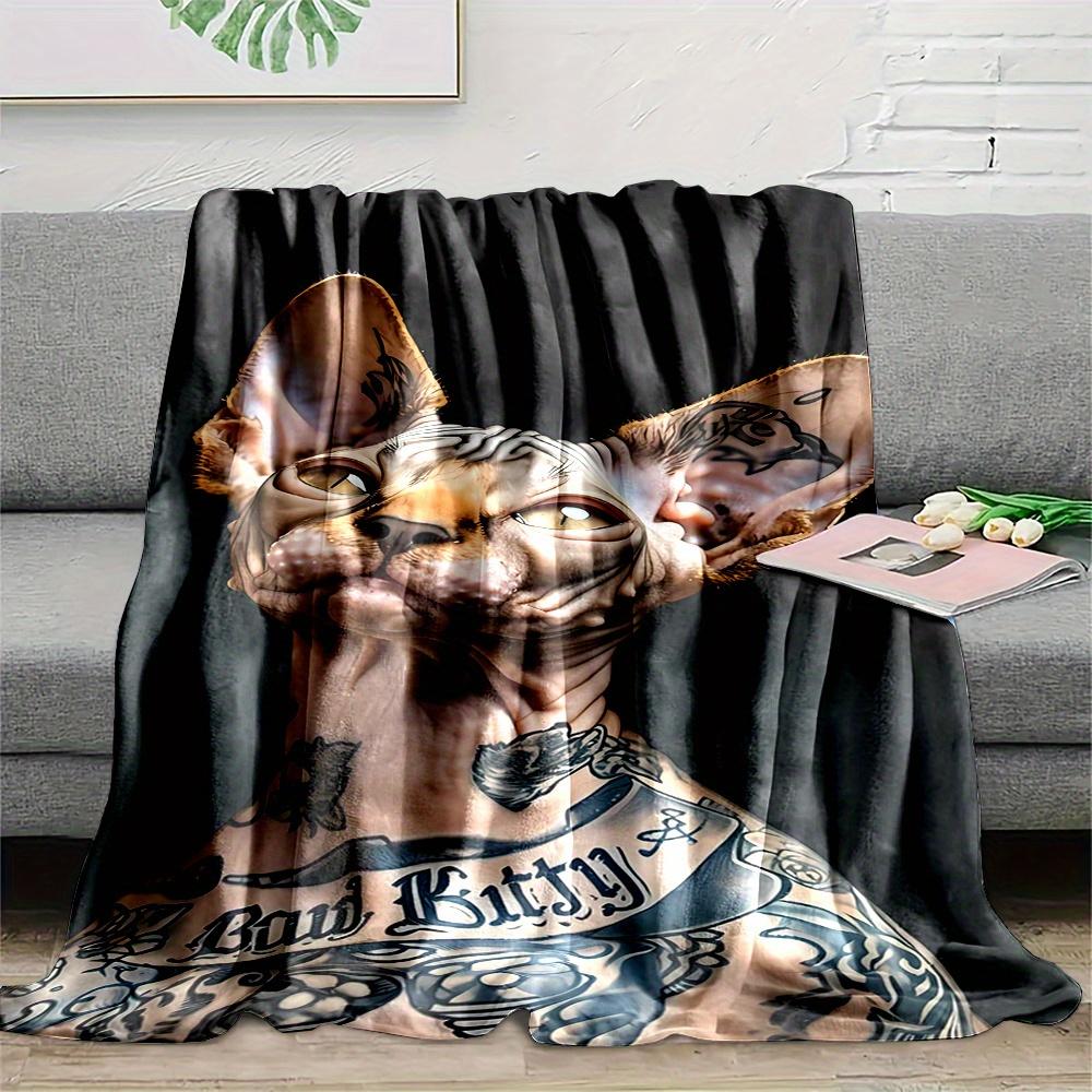 Hairless Cat Sphinx Animal Pattern Print Art Blanket - Soft All-Season Multi-Purpose Throw for Sofa, Bed, Travel & Gift