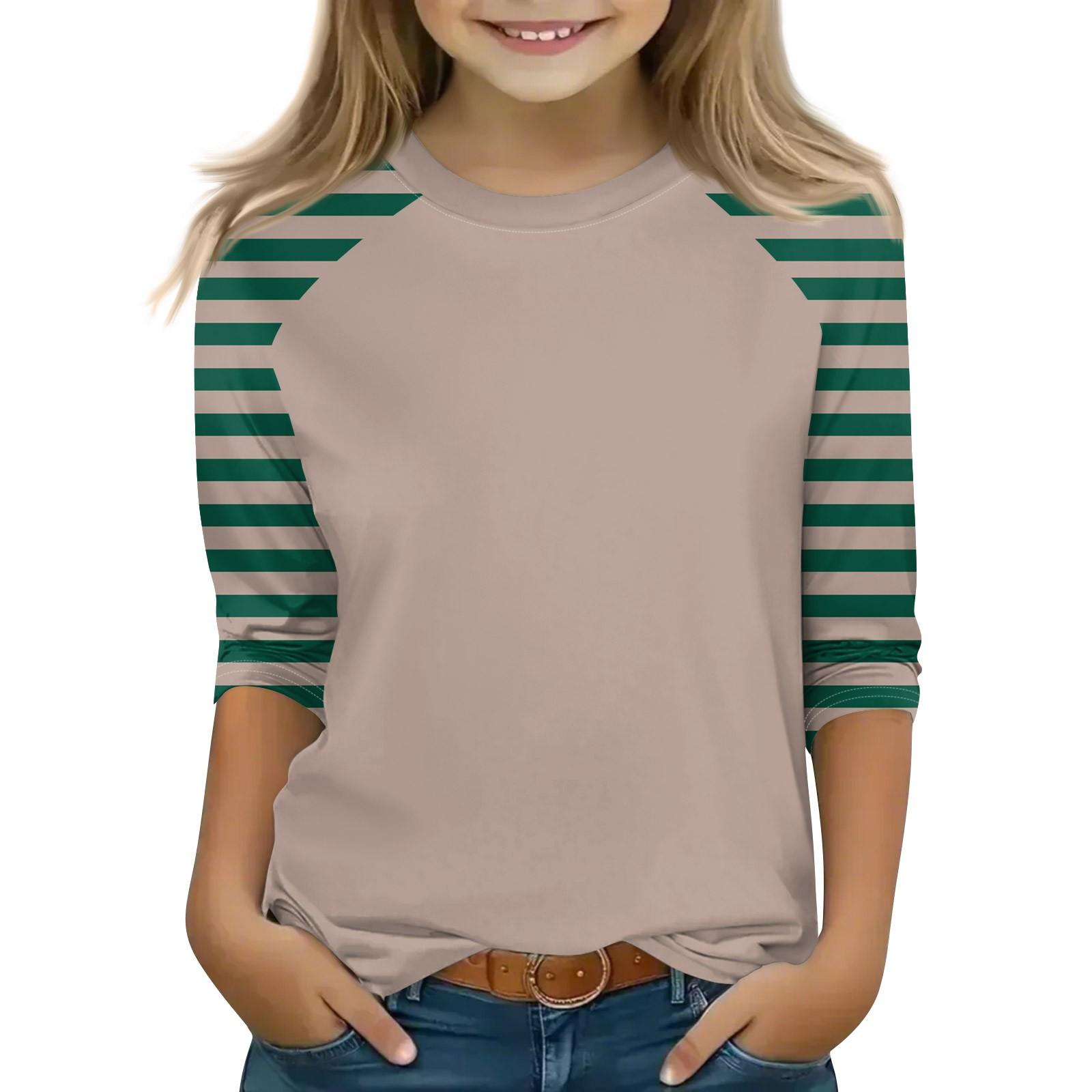 

Топы для девочек 4-16 лет с круглым вырезом и рукавами 3/4 Футболки Модные топы Наряды Футболки 160