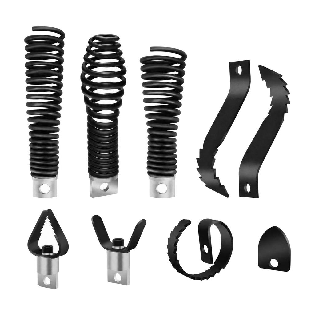 Drain-Cleaning Machine Attachment with Coiled Spring Shaft Compact Drain Pipe