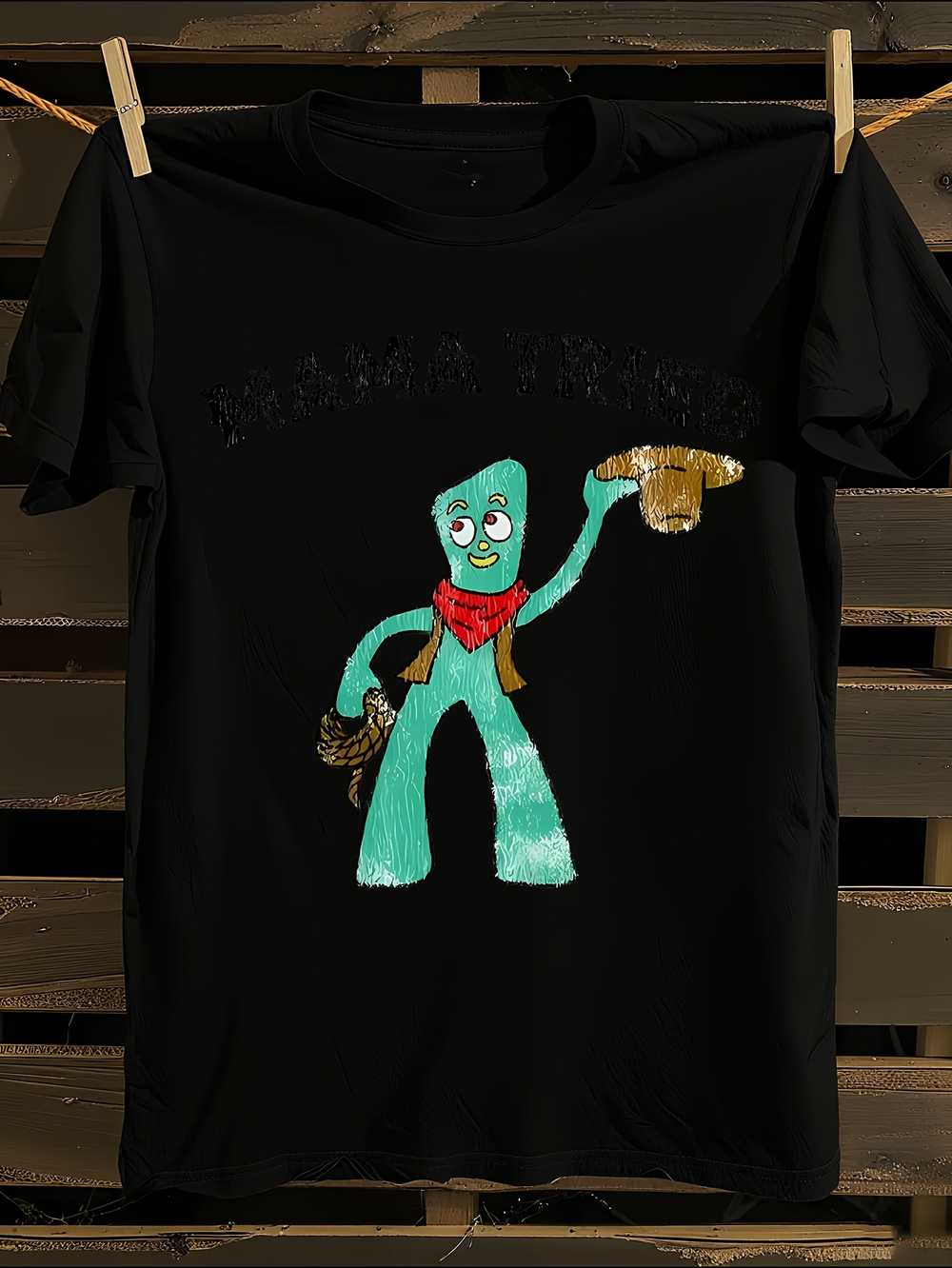 

100% Cotton Retro Gumby Cowboy T-Shirt Mens Tshirt Womens Tshirts with Letters Print Short Sleeves T-Shirt Casual Street Tee Shirt Top S