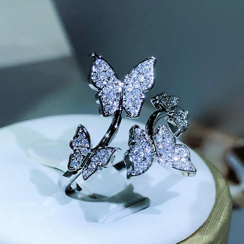 Sterling silver Elegant Bow Ring Colorful Resizable Ring Inlay Zircon Ring Fashion Jewelry Wedding Engagement Ring