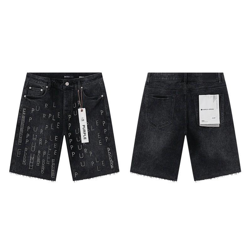 Purple Jeans Streetwear Loose Fit Denim Shorts Men Women Mid-Rise Straight Cut With Embroidery Stone Wash