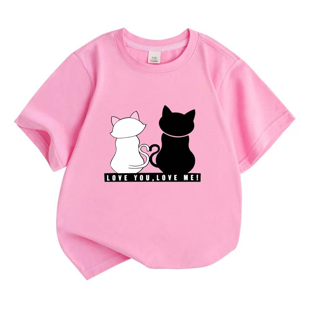 Child Cute Kitten T-shirt Girls White Pink Short Sleeve T-shirts Tops Summer Casual Party Supplies Tee