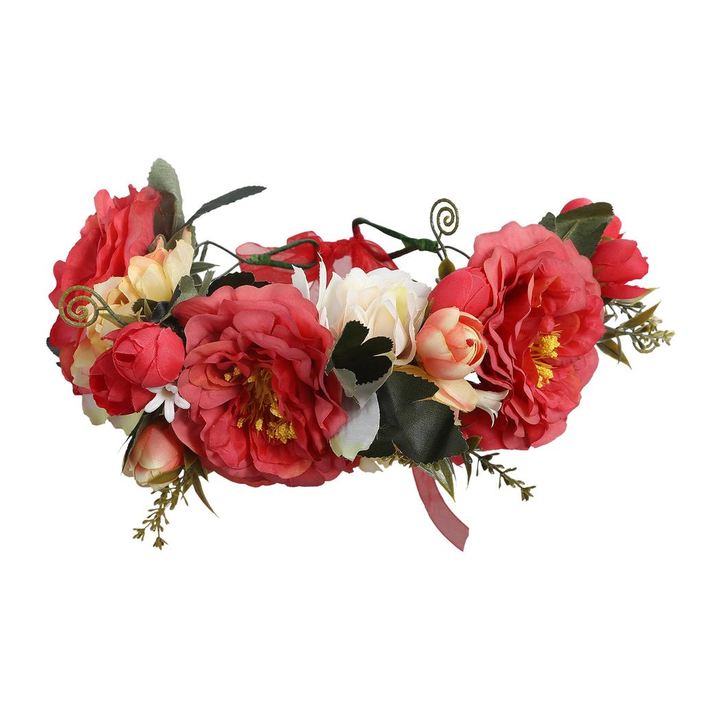 AWAYTR Spring Bohemian Rose Crowns Wreath Beach Hawaii Floral Garland Romantic Faux Rose Wedding Wreaths New Flower Headband