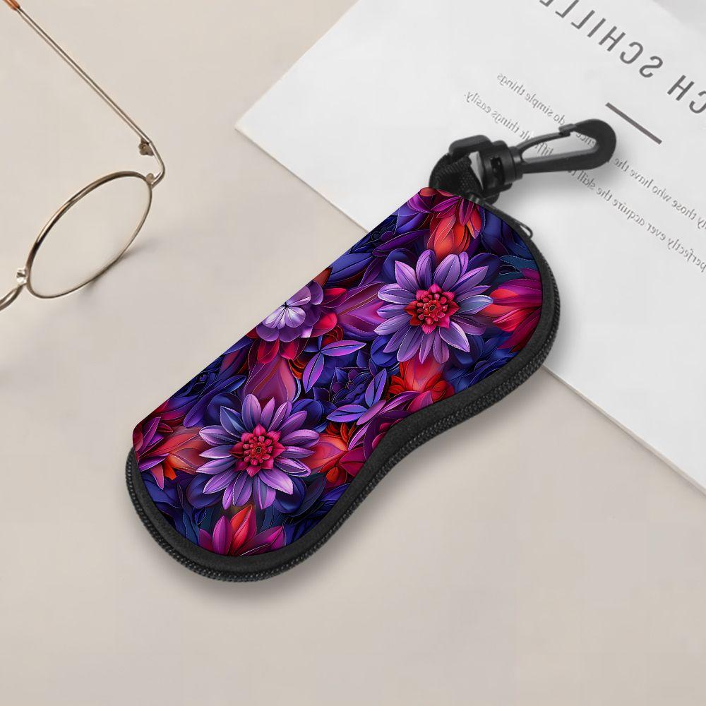 2D-Floral Pattern Protective Sunglasses Case, Vibrant Purple Petal Eyeglasses Storage Pouch, Lightweight Zipper Eyewear Container for Travel Women Gif