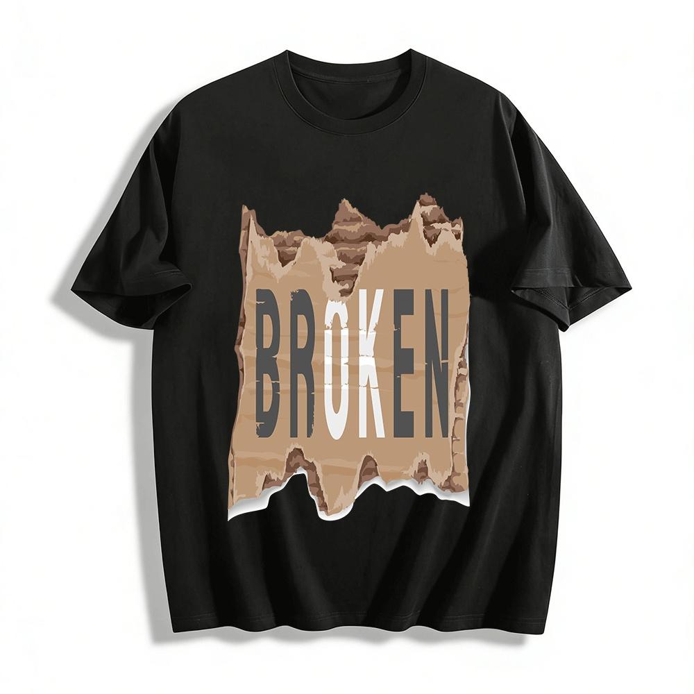 

Vintage Distressed BROKEN Print Casual Unisex Loose Crewneck T-Shirt Pure cotton T-shirt XXS
