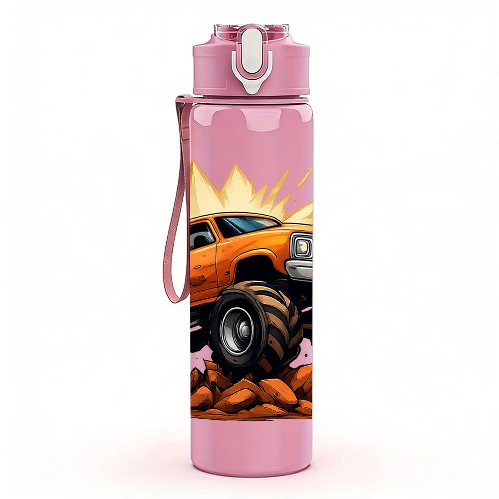 1PC Mud Monster Truck Offroad Print 750ml Color Plastic Sports Water Bottle Leakproof Flip Straw Lid Suitable for Sports Office Home Use