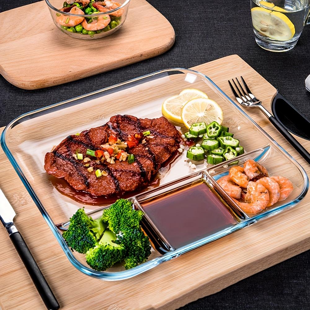 Phoenix Transparent Heat Resistant Glass Dumpling Plate with Vinegar Dish Multi Compartment Breakfast Tray