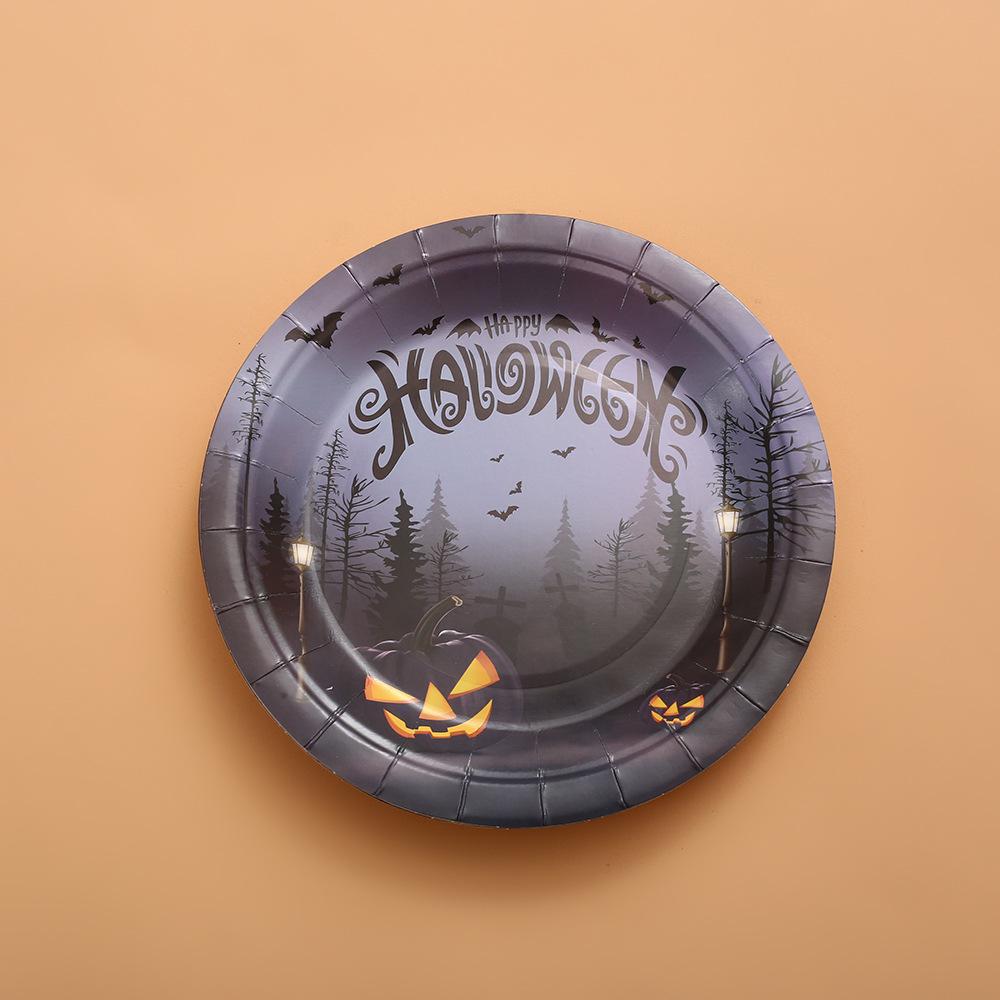Cross-Border Halloween Party Disposable Plate Set: Pumpkin & Bat Paper Cups and Plates