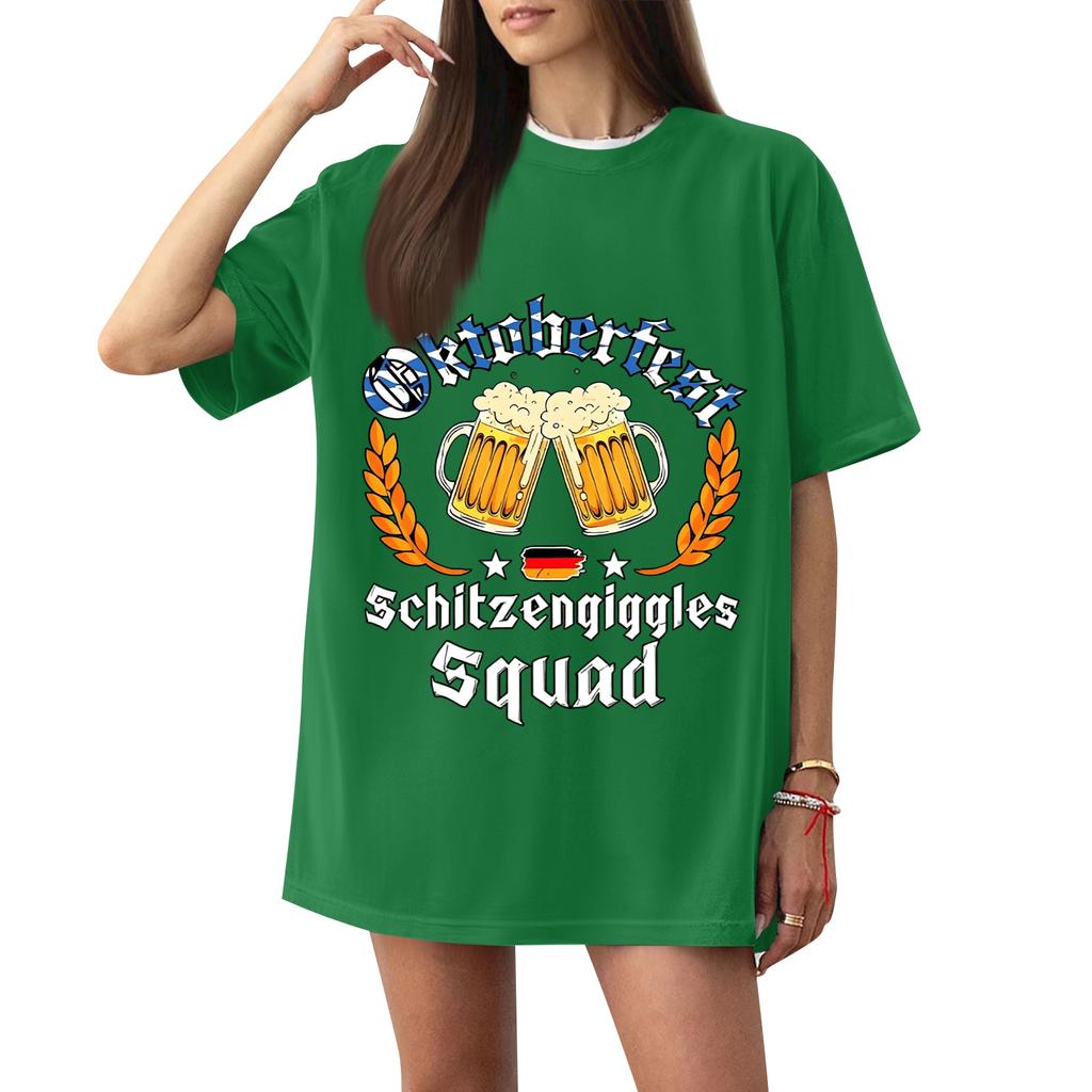 Women's Casual Short Sleeve T-Shirt Oktoberfest Letter Print Loose Fit Crew Neck Lightweight Top for Everyday Wear