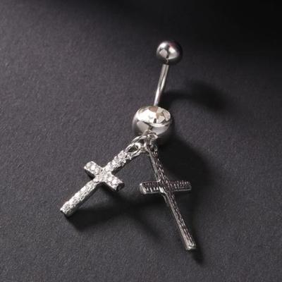 Lady Rhinestone podwójny krzyż zwisa do pępka kolczyk w pępku biżuteria do piercingu