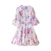 Popular spring new elegant temperament sexy V-neck flower decorative printed dress