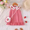 Fashion Summer 2PCS Toddler Red Strawberry Gingham Sleeveless Ruffle Hem Sundress+Purse Summer for 0-3Y Baby Girl Casual Outfit
