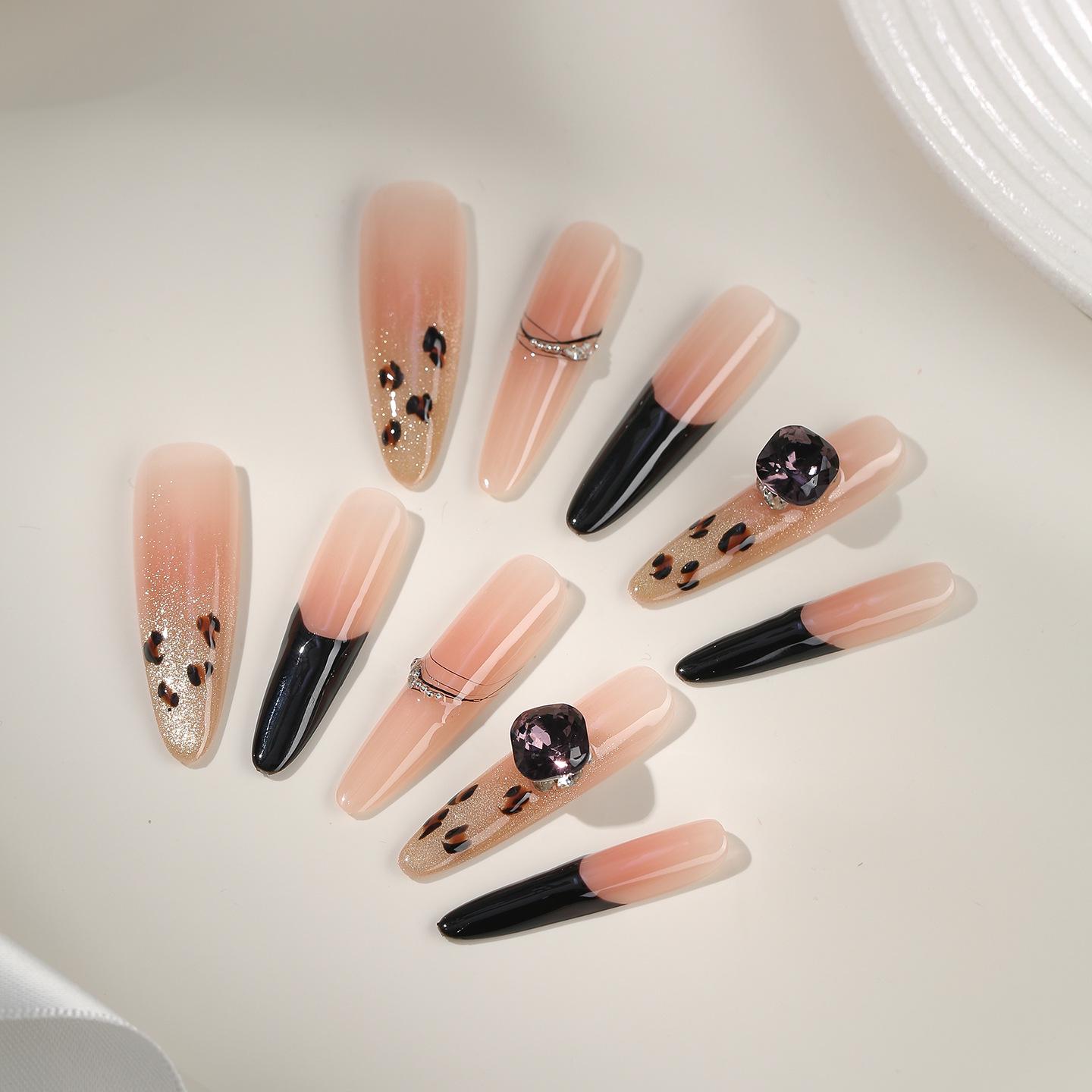 Zhuoshimei French Leopard Print Cat Eye Nail Art Stickers - Autumn/Winter Collection XS - Slim Hands
