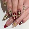 64-Piece Gold Nail Charm Set: Cross, Heart, Rose - Y2K 3D Chrome Decorations