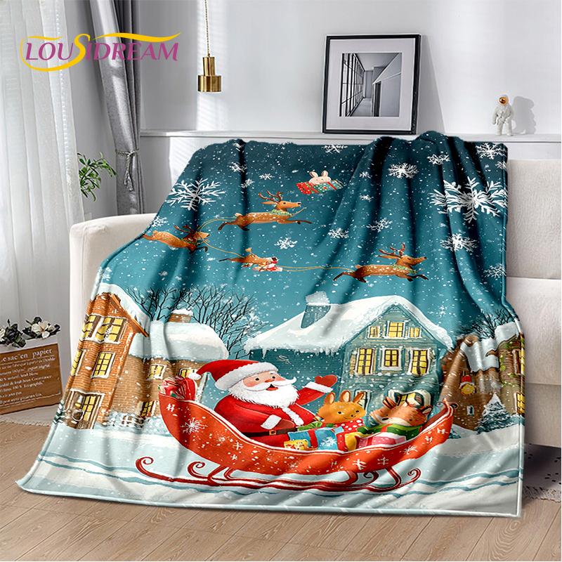 2025 Merry Christmas Tree Santa Claus,New Year Fairy Tale Gift Soft Plush Blanket,Flannel Throw Blanket for Living Room Bed Sofa