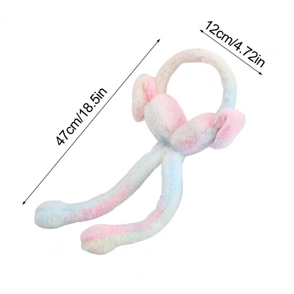 Colorful Moving Bunny Ear Muffs for Girls - Manual Posable Floppy Ears Soft Plush Windproof Winter Ear Warmers