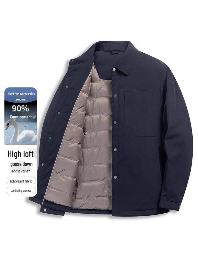Men's Premium Lightweight Winter Goose Down Jacket with Turn-Down Collar - Mid-Age Business Casual Outerwear