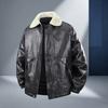 Exclusive for men's velvet PU leather jacket fashionable and casual thickened warm light luxury leather jacket men's lapel shoulder plugs