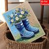 Framed Pearl Art DIY Kit with Blue Rain Boots Flower Pattern 3D Sparkling Bead Canvas Painting Handmade Gift for Wall Home Decoration