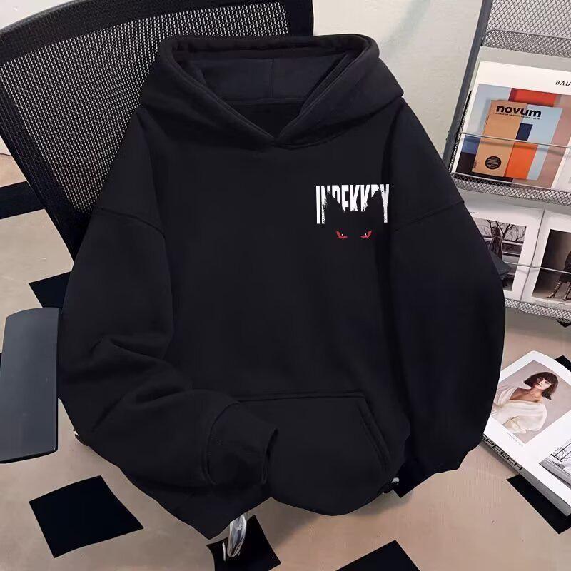 Plush-Lined Hooded Sweatshirt: Trendy Print Loose-Fit Men's Jacket for Autumn/Winter