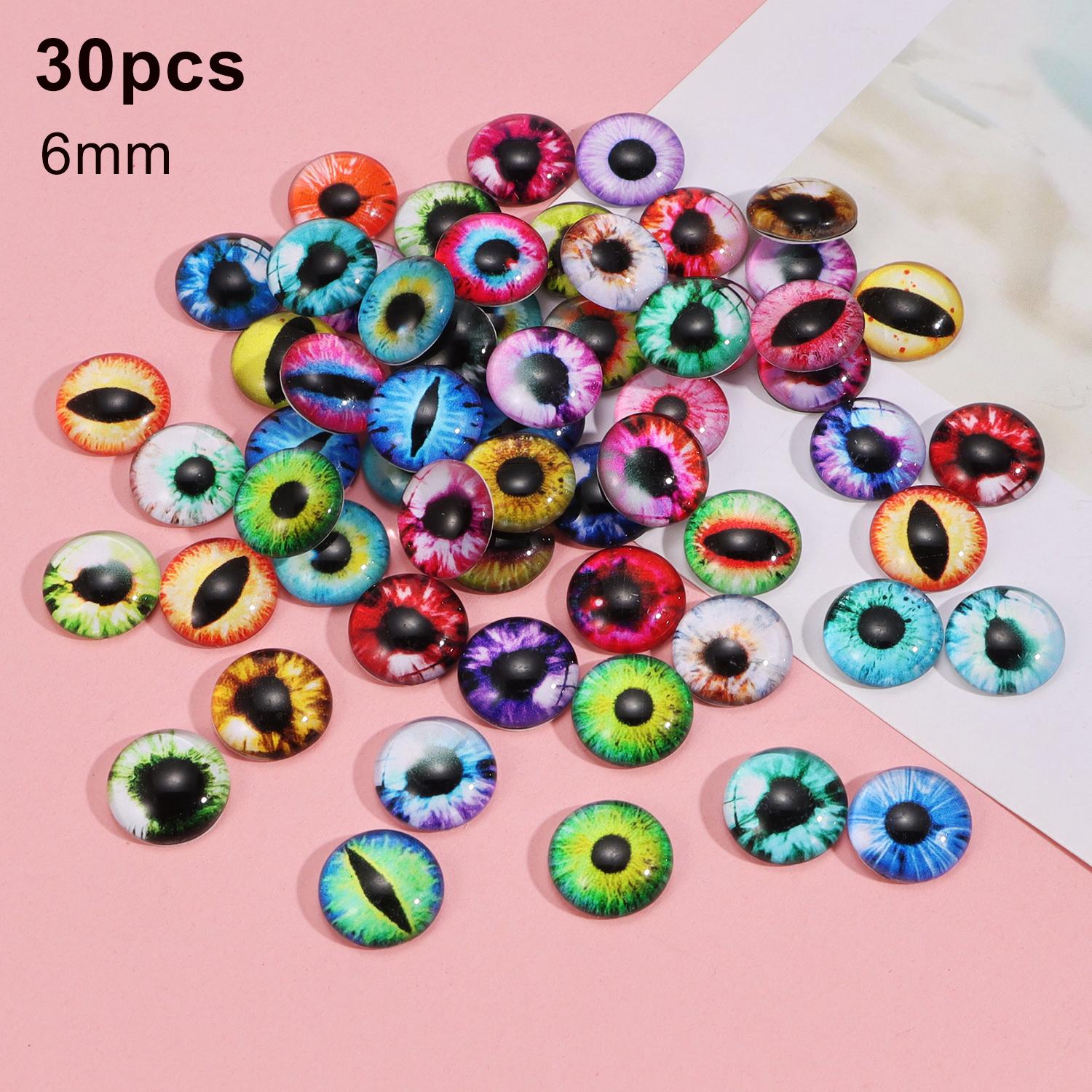 

30/60Pcs 6-16mm Animal Glass Eyes Round Eyes Half Round Dragon Eyes 5 Sizes Mini Animal Eyes Cabochons for Art Doll Props Making