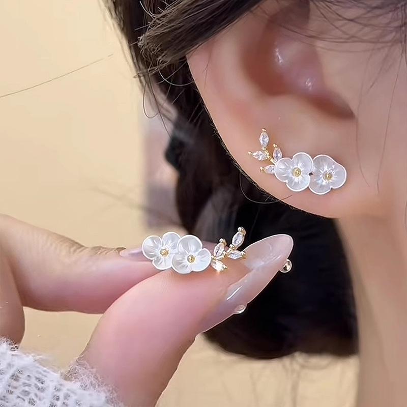 Elegant Zircon Flower Stud Earrings - High-End Light Luxury Style, Internet Celebrity Favorite