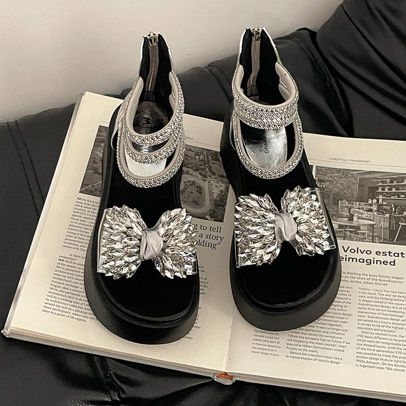 

Fashion exquisite bow thick-soled rhinestone sandals women s 2025 summer new fairy wind heightening Roman shoes sandals 39 серебряный