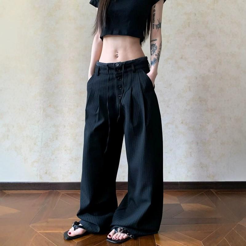 Mens Womens Relaxed Fit Straight Leg Trousers Cotton Blend Striped Casual Pants Lightweight