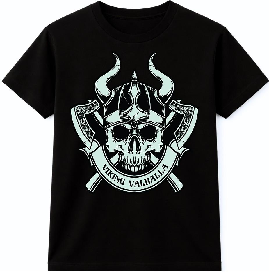 Viking Skull T-Shirt Valhalla Norse Warrior Helmet and Axes Graphic Tee S разноцветный