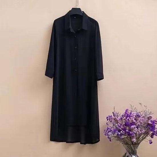 

Весна/літо Жіноча шифонова блуза-сорочка Однотонна середньої довжини Сонцезахисний одяг Вільна жіноча сорочка великого розміру XXXL