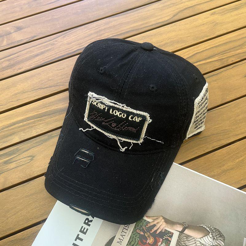 

Hat Spring Women s Fashion Baseball Cap All-Match Street Couple Face-Looking Small Sun Hat Ripped Retro Peaked Cap Men C3587 Black M(56-58cm)