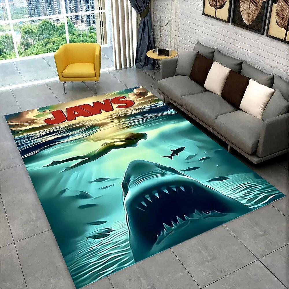 3D Jaws Horror Movie Shark Area Rug,Carpet Rug for Living Room Bedroom Sofa Doormat Decoration,kids Play Non-slip Floor Mat