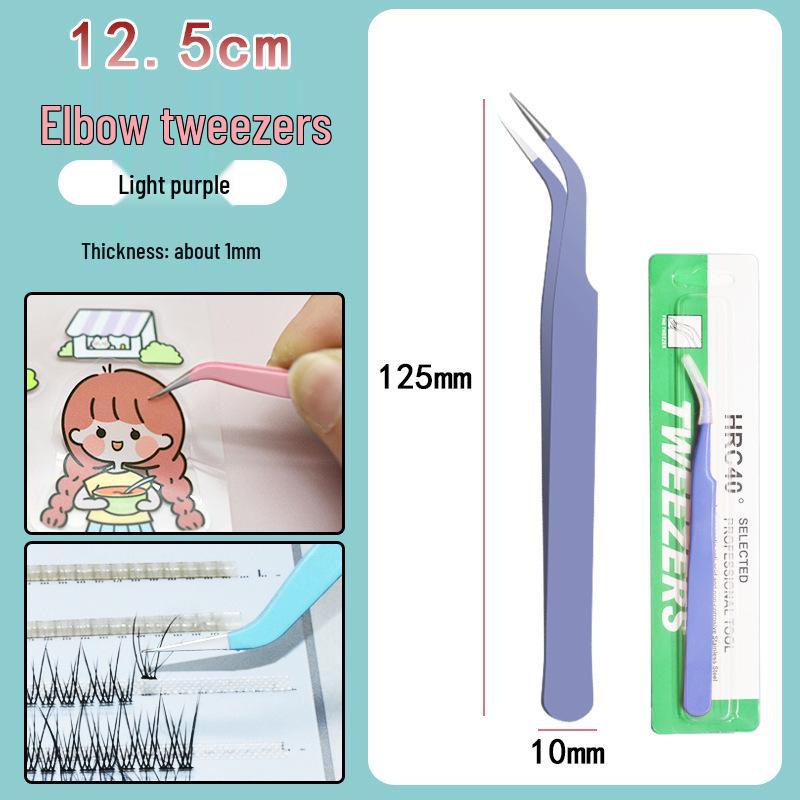 Colorful Stainless Steel Curved Tweezers for False Eyelashes and Planner Clips