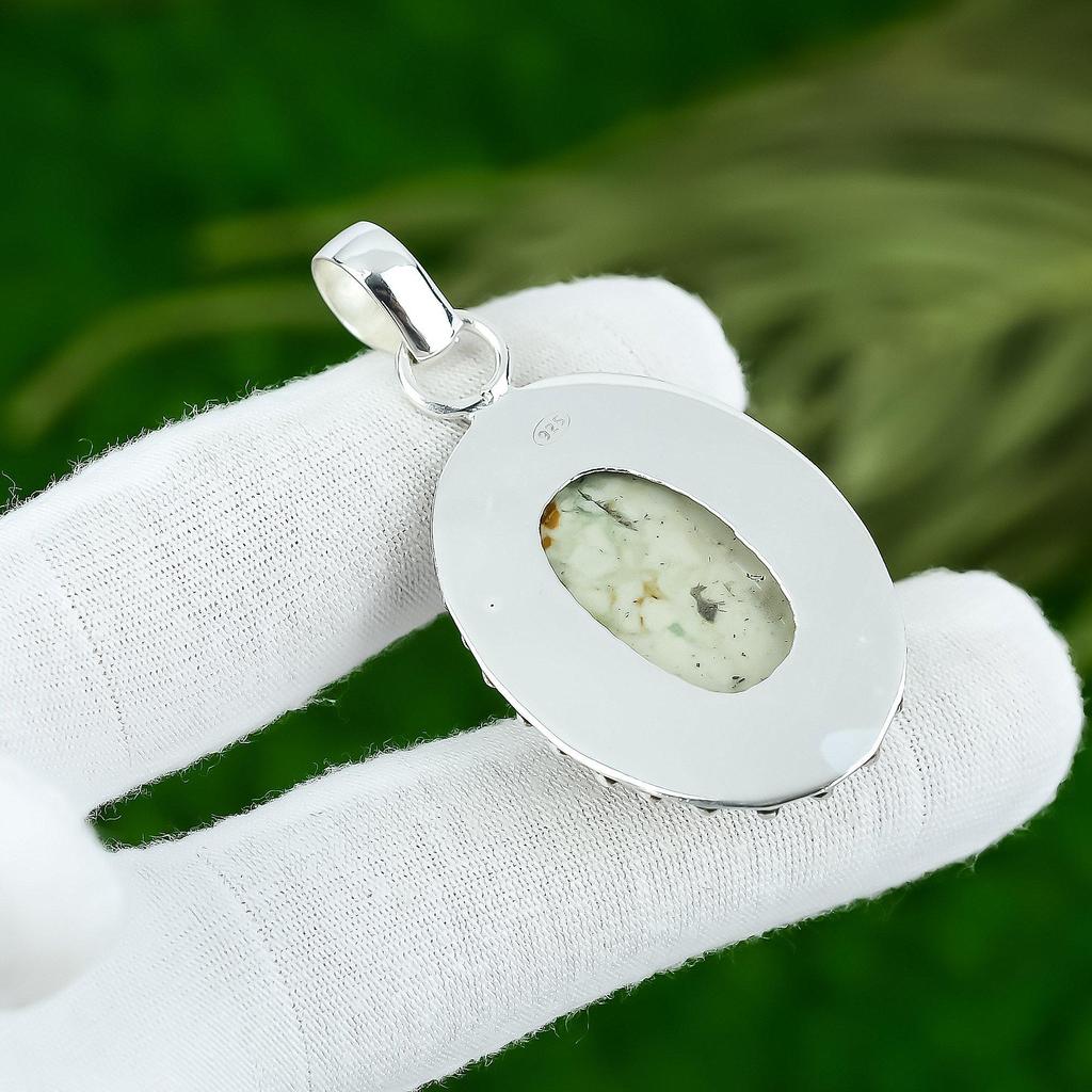 Natural Ocean Jasper Gemstone Pendant Gray 925 Sterling Silver Indian Jewelry