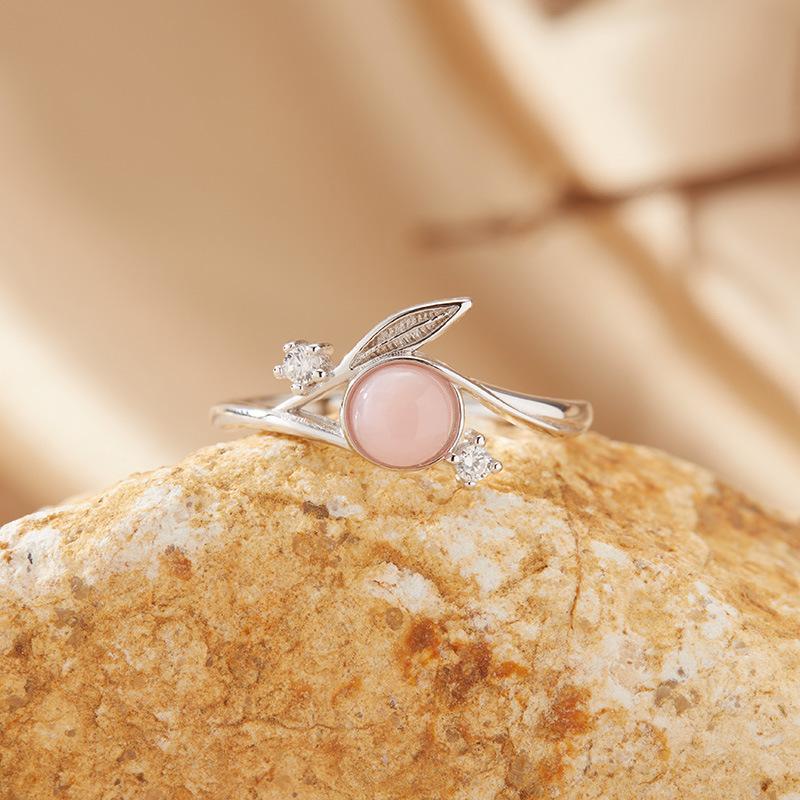 Simple Leaf Natural Gemstone Jasper Turquoise Opal Nanhong Colored Treasure Ring Women'S S925 Sterling Silver Index Finger Ring