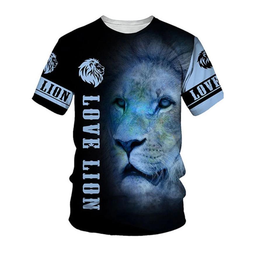 Men's Gender-Neutral T-Shirt 3D Printed Lion Round Neck Casual Short Sleeve Top Street Wea Men's T-Shirt Oversized T-Shirt