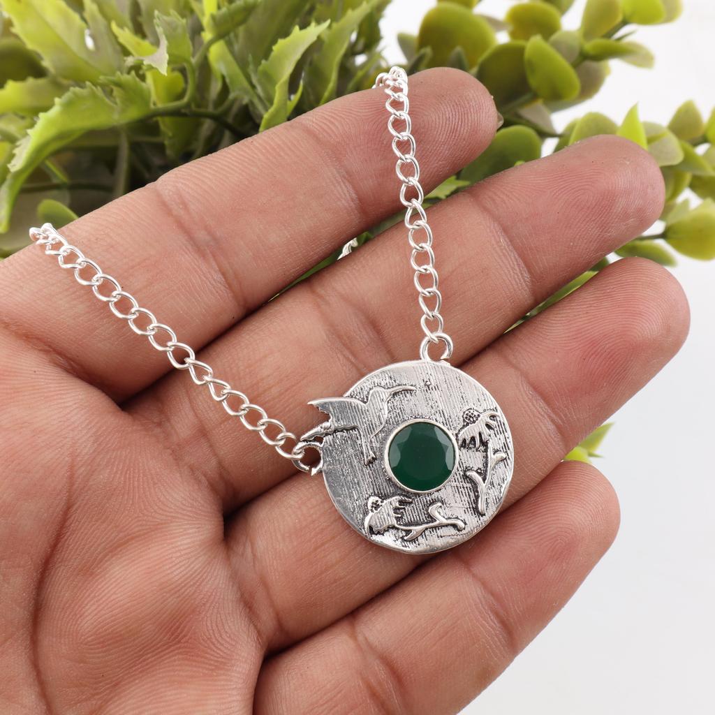 Pandantiv onix verde bijuterii cu pietre prețioase lucrate manual, bijuterii cu pandantiv din argint solid 925 cu design unic