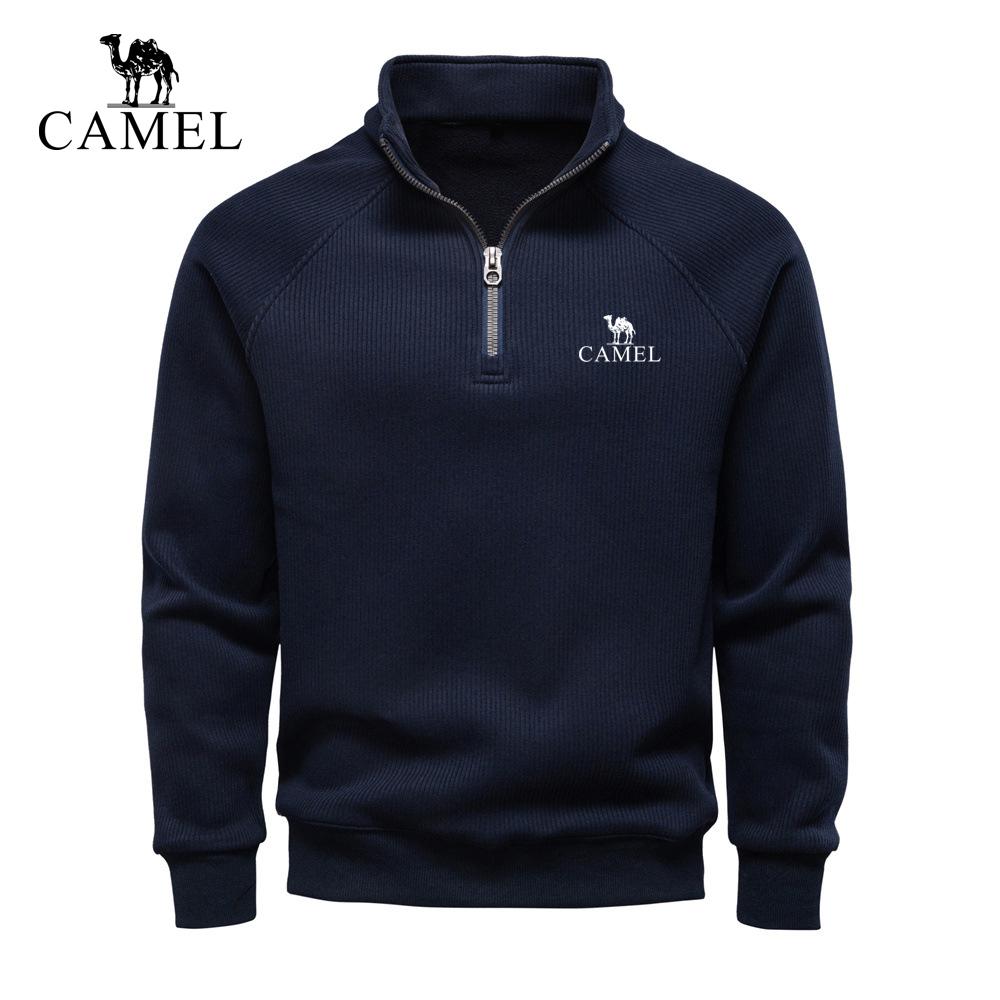 CAMEL 2026 New Autumn/Winter Embroidery Half Zipper Hoodie Stand Up Collar Trendy Versatile Plush Men s Hoodie S