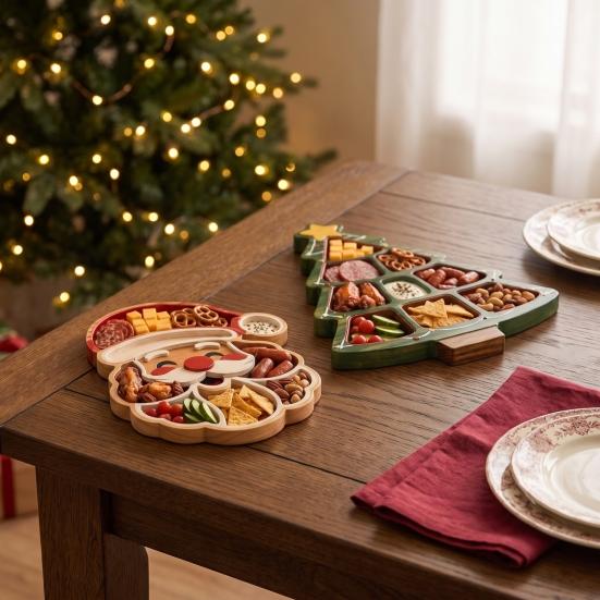 Festliche Nachmittagstee-Platte Weihnachtsbaum Servierplatte, Hölzerner Snack für Feiertagspartys, Mehrteilige Lebensmittel-Präsentations-Pinguin-Box