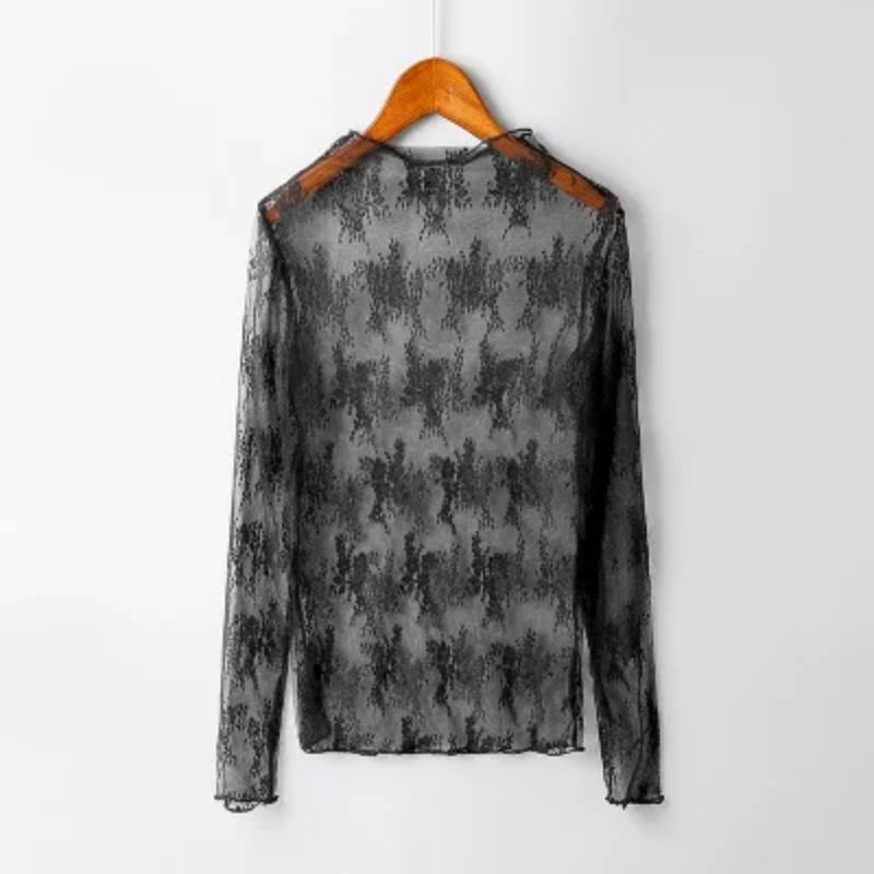 

Летние женские кружевные блузки с цветочной вышивкой, рубашки, женские топы, сексуальные сетчатые блузки, прозрачные элегантные прозрачные черные рубашки one size коричневый