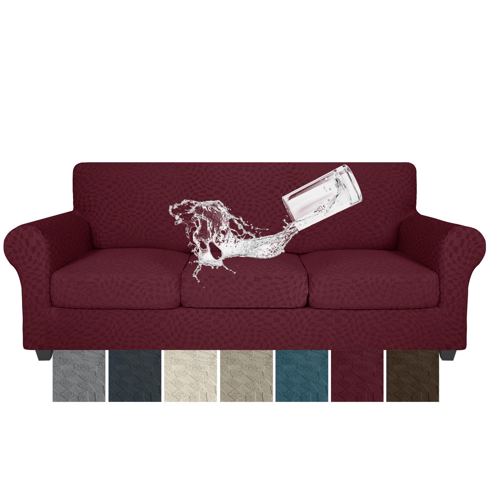 

Эластичный чехол для дивана с наволочками, моющаяся жаккардовая ткань из спандекса, эластичная защита для мебели для домашних животных 3 Cushion Sofa бордовый