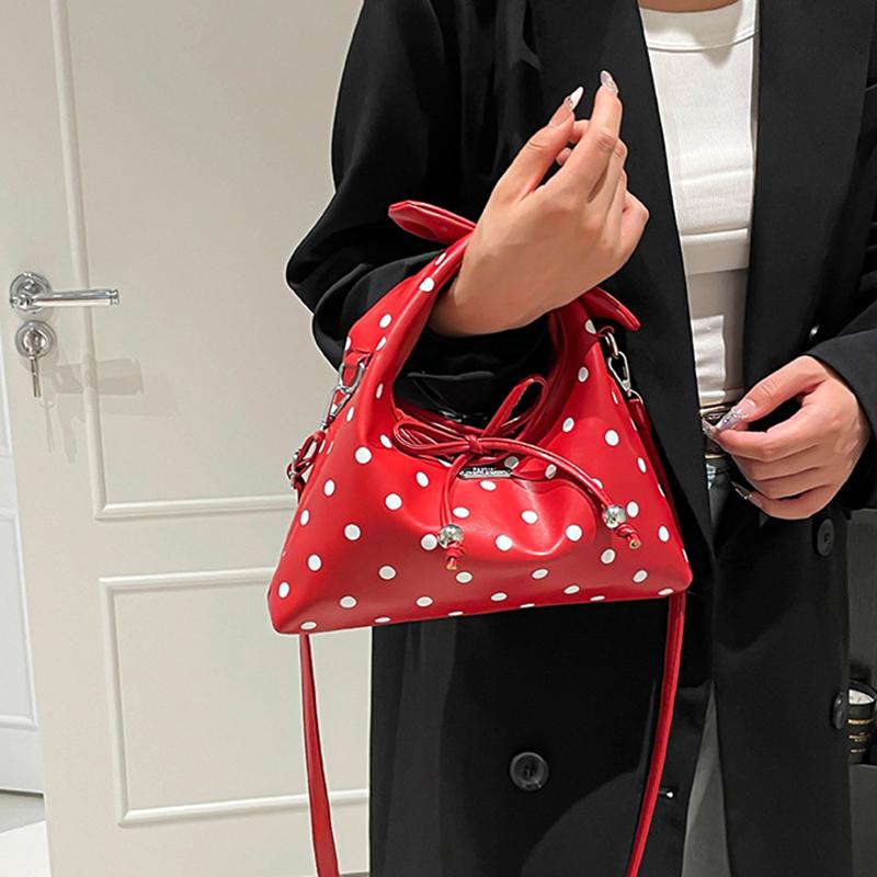 Yogodlns Women's Versatile Bag Retro Leather Shoulder Bag Bow Tie Crossbody Bag Polka Dot Small Hobo Handbag For Everyday Use