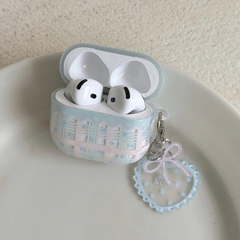 Korean Plaid Pattern Cute Earphone Case For Apple Airpods 4 3 2 Pro 3 Cover with Charm Silicone Headphone Cases For Airpod Pro3