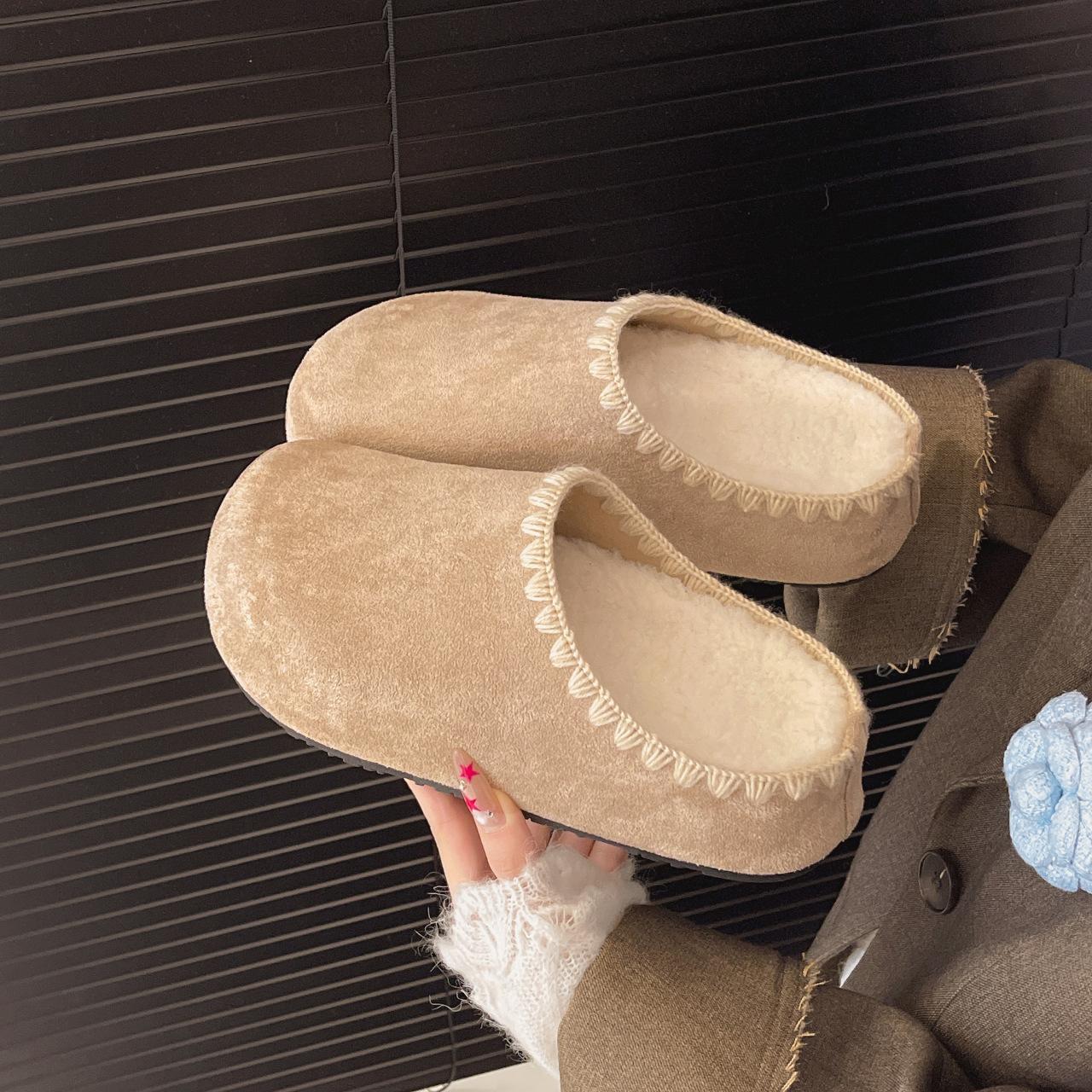 

Lazy shoes keep warm Birkenstock one pedal 2025 velvet versatile thick-soled outer wear heightening new bag head half slippers women 40