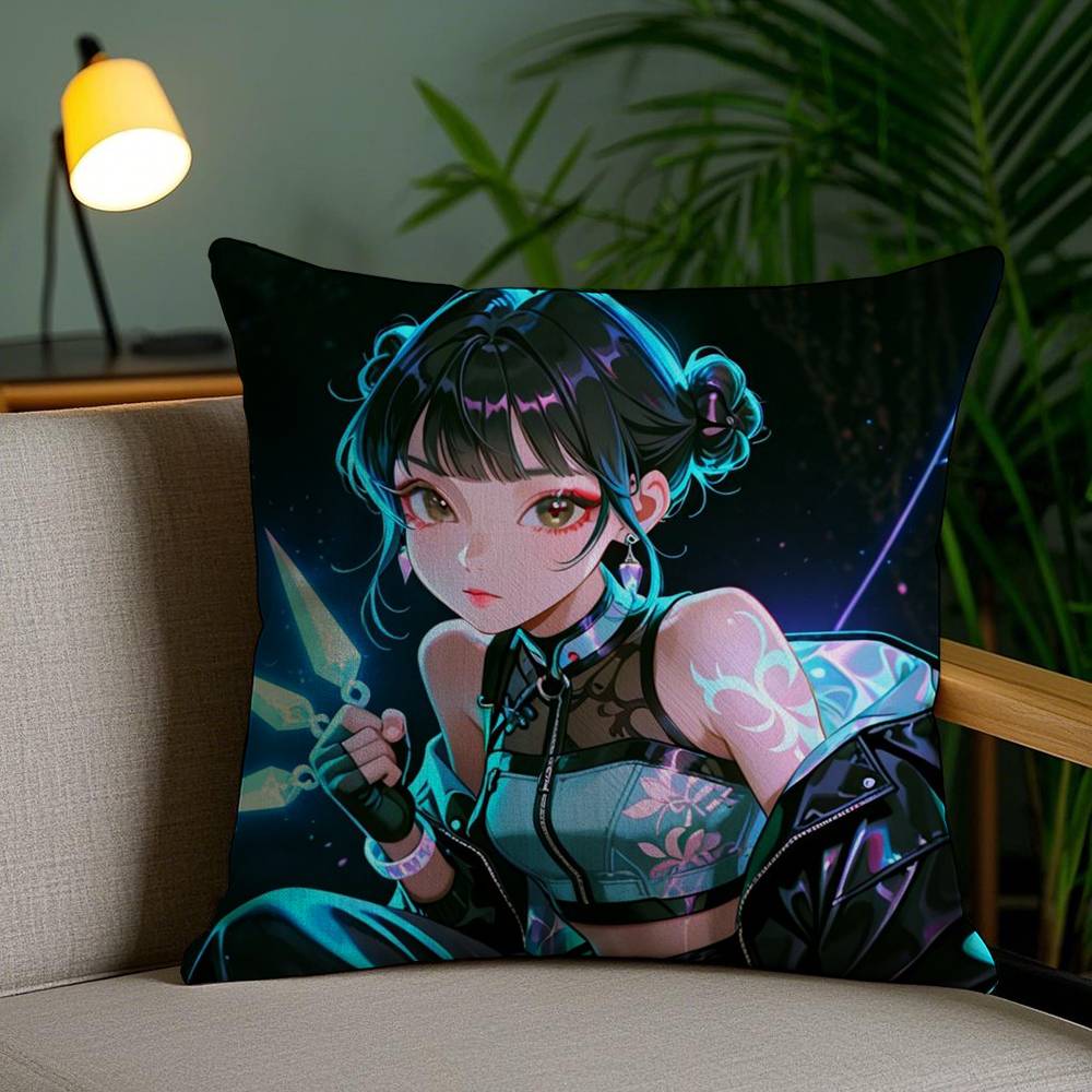 Anime Kpop D-Demon H-Hunters Pillow Case Sofa Short Plush Double-sided HD Printing Room Home Office Gift Cushion Cover