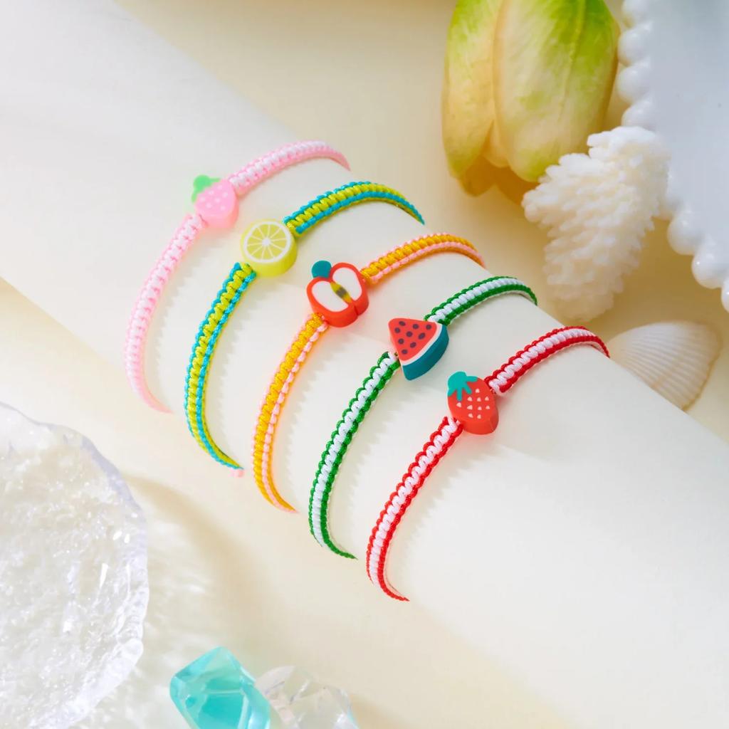 Summer Style Fruit Bracelet For Women Girls Watermelon Lemon Strawberry Handwoven Adjustable Bangles Friendship Jewelry Gifts